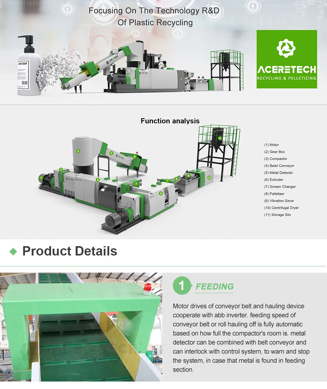 Two Cascade EPS Expanded PS Polystyrene Recycling Pelletizing Machine with Compactor